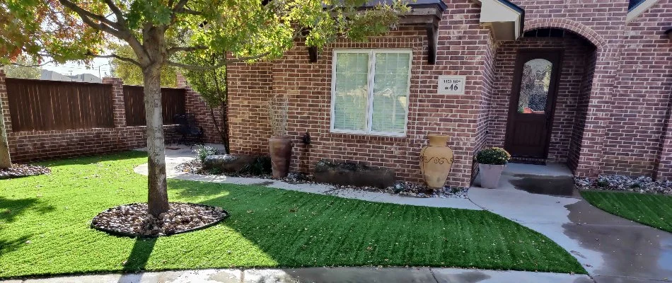 Artificial turf in the front yard of a property in Lubbock, TX.