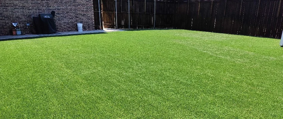 Artificial turf on a residential backyard in Lubbock, TX.