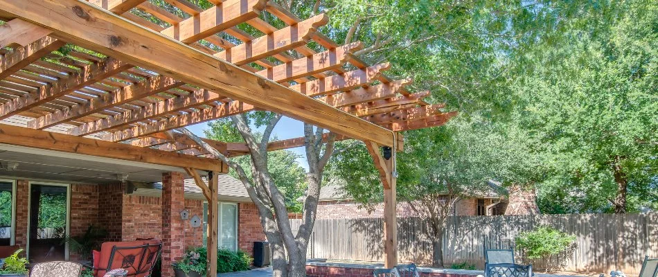 Pergola in Lubbock, TX, with a tree.