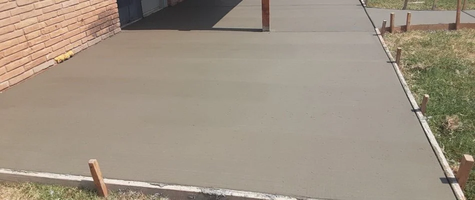 Recently poured concrete patio in Lubbock, TX.