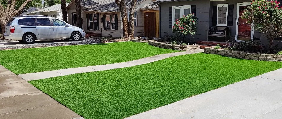 Artificial turf in front of a house in Lubbock, TX.