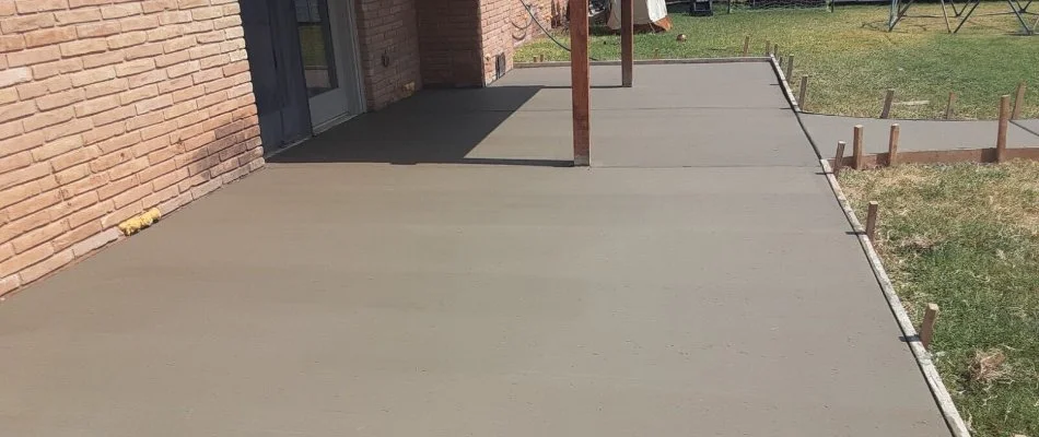Poured concrete patio on a property in Lubbock, TX.